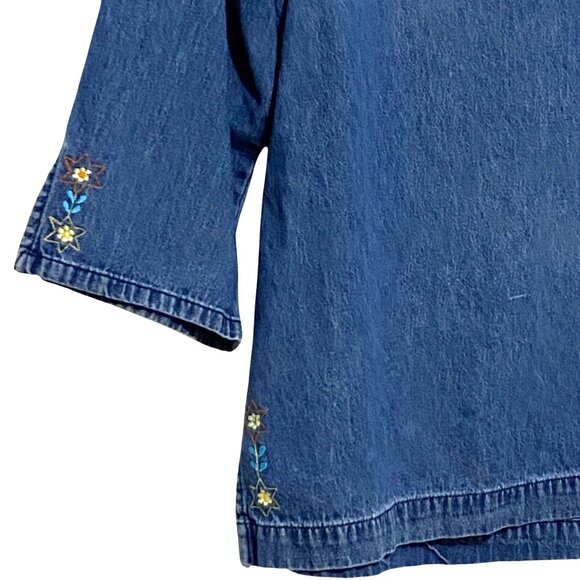Vintage Embroidered Womens Denim Peasant Top L Blue Hippie Boho Bloomcore Granny - Picture 4 of 10